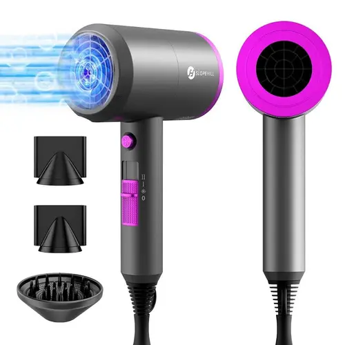 Slopehill Professional Ionic Hair Dryer - 1800W High-Power Corded Dryer with 2 Airflow Speeds, Constant Temperature, Ionizer, Magnetic Attachments, Low Noise, Heat Protection, 2 Concentrator Nozzles, 1 Diffuser, Safety Plug (Christmas Gift)