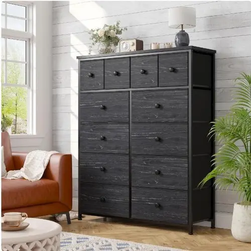 Raybee Furniture Indoor Cabinet Fabric Dresser with 12 Drawers, Wood Top & Metal Frame, Chests of Drawers for Closet, Living Room, Bedroom