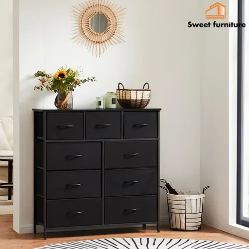 Sweet Furniture S - Modern Design Multifunctional Storage Cabinet, 9-Drawer Fabric Dresser Cabinet for Bedroom, Large Capacity Tall Chest Organizer with Fabric Bins, Fabric Dresser Cabinets,dorm essentials,home decor