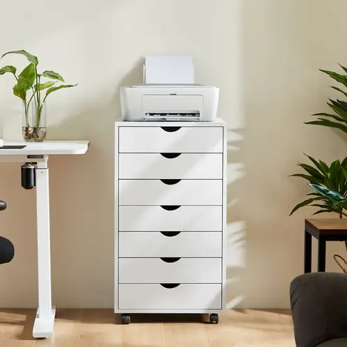 Sweet Furniture F 7 Drawer Chest - Dresser Storage Cabinets Dressers Wooden Dresser Bedroom Cabinet with Wheels Mobile Organizer Drawers for Office, Home,dorm essentials,home decor