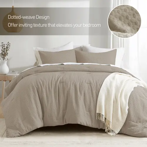 REGENCY HEIGHTS Queen 3-Piece Modern Farmhouse Boho Dotted Weave Texture Comforter Set - Breathable Polyester Blend, All Seasons Bedding Set with Boho Vibe for Bedroom Decor