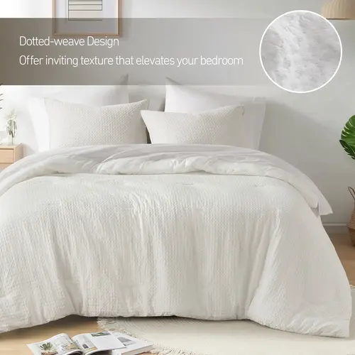 REGENCY HEIGHTS 3-Piece Textured Bedding Set, Breathable Dotted Weave Microfiber Duvet Cover & Sham with Secure Button Ties, Modern Farmhouse Boho Chic Duvets, All-Season Comfy Bedding Sets Collections