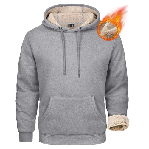 MAGCOMSEN Men's Thick Ribbed Hoodie - Heavy Ribbed Textured Fabric, Sherpa Fleece Lined Cotton, Soft Long Sleeve Crew Neck, Fitted Pullover with Pocket, Hood Insulation for Fall Winter Outdoor Activities, Jeans Layering, Hood Insulation Men's Hoodies, Rib