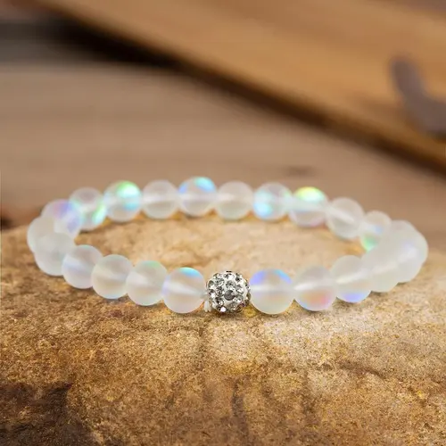 Sofia Angel Aura Quartz Stone Beaded Bracelet 8mm Rainbow Crystal Stretch Bracelet Handmade for Women Men Daily Use