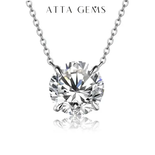 ATTAGEMS Female Elegant Silver Fashion Necklace - Women's D Color VVS1 Synthetic Moissanite Pendant, 0.5-2CT Single Gemstone, Diamond Alternative Jewelry, Ideal for Birthday & Engagement Gifts, Style N009 summerwins, no tiktok, Single Gem Necklace