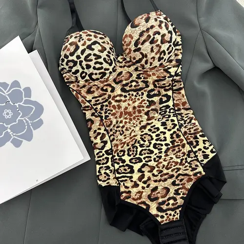 Stylish Leopard Print Cami Jersey Bodysuit for All Seasons, Tight-Fit Body Shaping Bodysuit, Casual Shapewear for Layering