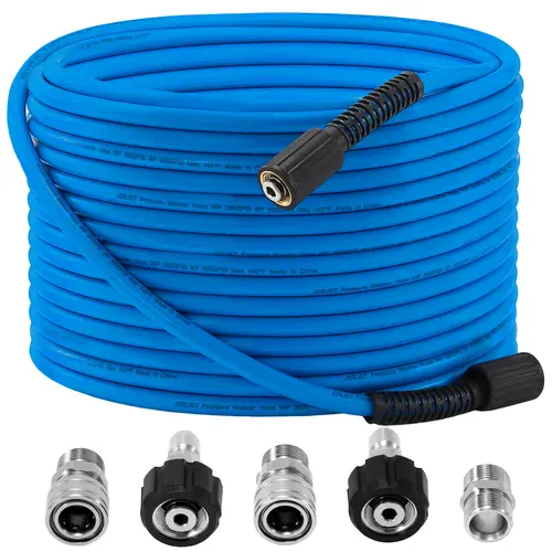 JOEJET Pressure Washer Hose - 50ft x 1/4in Kink & Wear Resistant Extension Hose - M22 Fitting Compatible, 3600 PSI, 9000 PSI Burst, Pressure Washer Wand