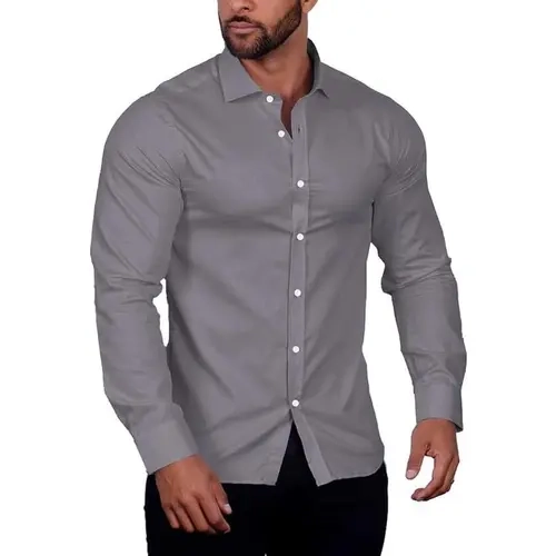 COOFANDY Men's Muscle Fit  Shirt Wrinkle Free Long Sleeve Button Down Shirt - For Business/Work Casual Classic Cotton Fabric Menswear Tops Classy Elastic Pants Plaid Slim Fit Stylish Collar