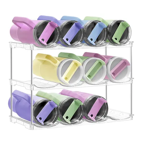 Summer Super Deal Spaclear Stackable Water Bottle Organizer for Stanley 40oz Tumblers Acrylic Clear Tumbler Rack 2 Tier Holds 8 Bottles for Kitchen Pantry & Office