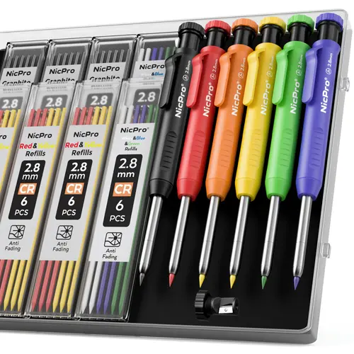 Nicpro 6 Pack Carpenter Pencil with Sharpener, Mechanical Pencils Set with 52 Refills, Deep Hole Marker Construction Heavy Duty Woodworking Pencils - With Case,back to school haul,college school supplies,back to school shopping