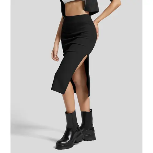 Halara Ribbed High Waisted Split Bodycon Midi Casual Skirt #BackToSchool