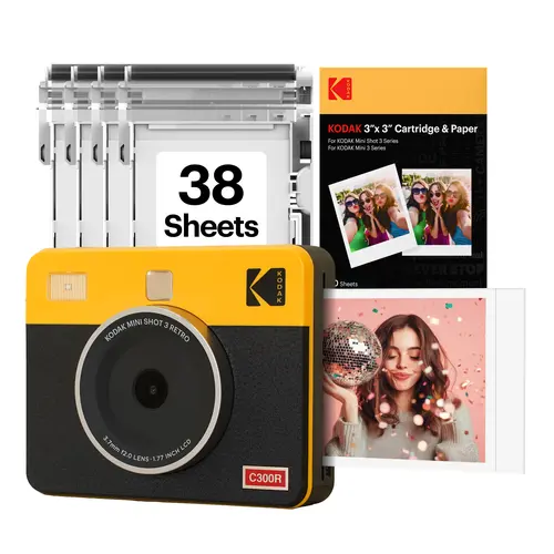 KODAK Mini Shot 3 Retro 3x3” Instant Digital Camera & Photo Printer, 38 Sheets, 2-in-1 Portable Print Camera, Bluetooth Smartphone Printer for iPhone & Android, 4PASS Dye Sublimation