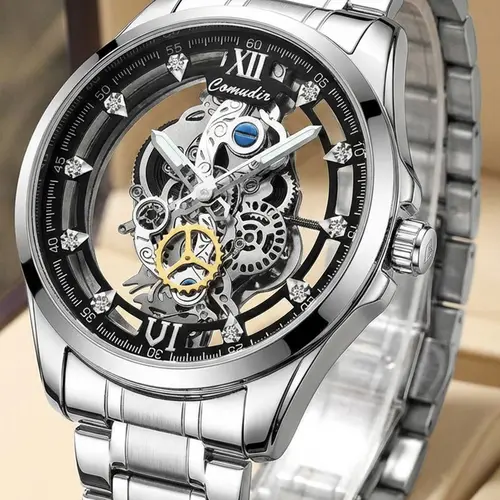 Men's Dual-Sided Transparent Sporty Casual Business Watch, Round Analog Quartz Watch, Alloy Case, All Seasons, Batteries Included