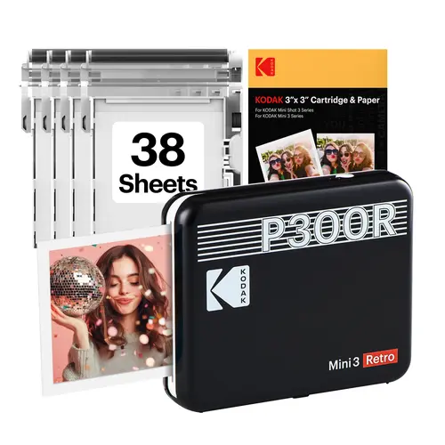 KODAK Mini 3 Retro 4PASS Portable Photo Printer (3x3 inches) 38 sheets Bundle