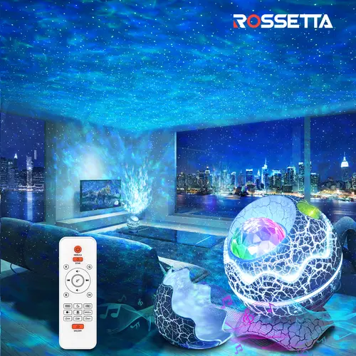 Rossetta Star Projector - Plastic Starry Night Illuminated Night Light with Ambient Vibe, Decorative Atmosphere, Customizable LED Lights, Remote Control, Bluetooth Speaker, White Noise, Speed Adjustment for Kids Bedroom, Christmas Decor