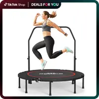 48-Inch Exercise Trampoline with 5-Level Adjustable Handle, Indoor Rebounder for Home Gym, Oxford Safety Pad, Waterproof Mat, 440 Lbs Capacity