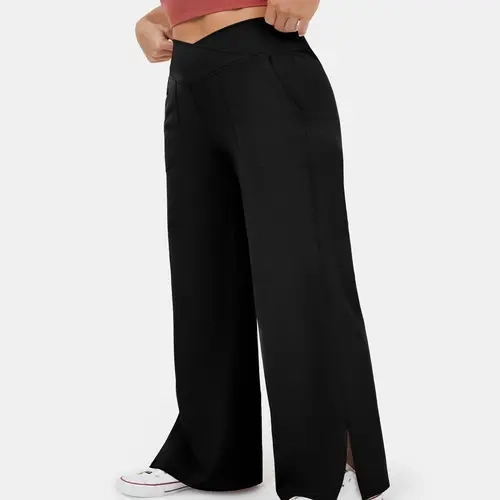 Halara Flex Crossover Pocket Hem Plus Size Wide Leg Yoga Pants-Smile