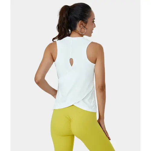 Halara Cut Out Crossover Hem Solid Yoga Tank Top Activewear Fitness Workout Vest #BackToSchool