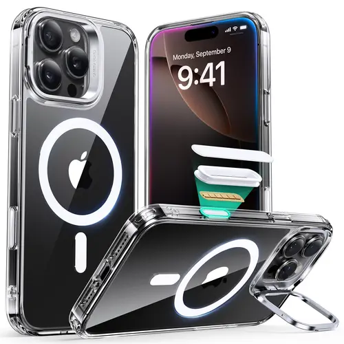 ESR Adjustable Classic Hybrid Magnetic Case for iPhone 16 Pro Max/Pro+/Pro, MagSafe-Compatible Casing with Alloy Camera Control Button, Military-Grade Durable Protective Cover, Built-In Stash Stand, Scratch-Resistant Phone Accessories