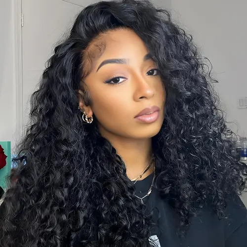 BLING HAIR 3 In 1 Half Wig, 250% Density Glueless Deep Wave Human Hair, Drawstring Seamless Flip Headband Wig, Heat Resistant, Beginner Friendly, for Female Back to School sohochic