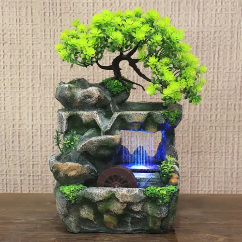 CNCEST Modern LED-Lighted Mini Waterfall Tabletop Fountain, Resin Figurine Statue - LED Lights Household Desk Decor, Thanksgiving Gift, Collectible Room Decor Stress Relief Accessory