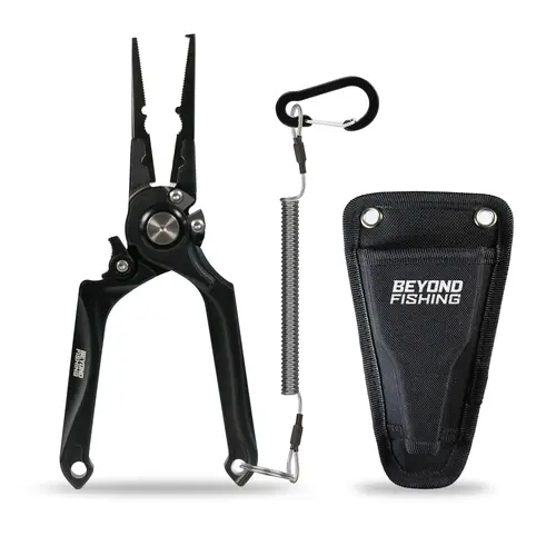 Beyond Fishing Pro Series Aluminum Alloy 8-in Multi-Function Pliers, Fishing Equipment with Tungsten Carbide Line Cutting, Saltwater Resistant Teflon Coating & Protective Sheath