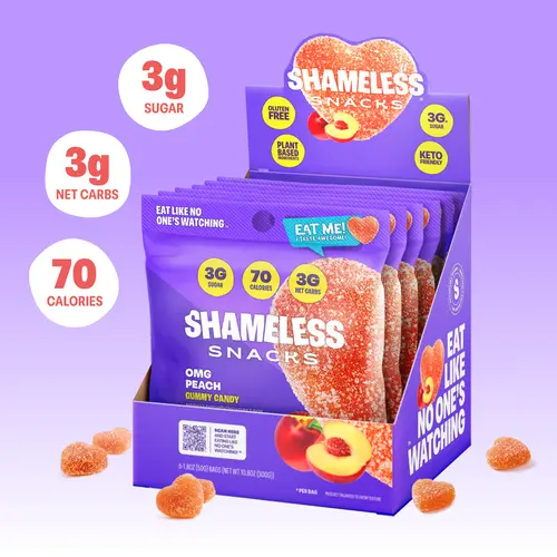 Shameless Snacks Sour Peach Chewy Candy - Fruity Flavor Gluten Free Health Gummy Treats, Delicious Snack Option, Gluten Free Gummy