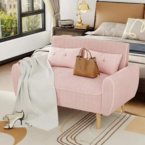 Walsunny Chaise Lounge, Small Modern Loveseat Sofa Couch, Modular luxury Linen Fabric Settee Daybed Furniture with Back Cushions for Living Room, Apartment, Beige Sectional Sofa Set