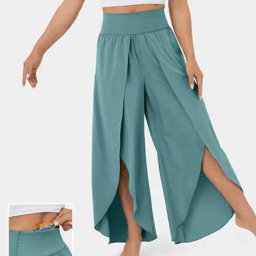 Halara Breezeful High Waisted Back Waistband Pocket Palazzo Flowy Split Wide Leg Quick Dry Casual Pants #BackToSchool