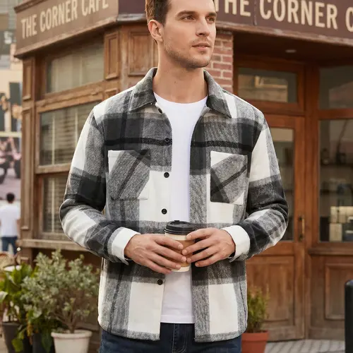 COOFANDY Lightweight Fall Outfits Classic Menswear Flannel Shirts Casual Button Down Plaid Shirt Jacket Long Sleeve Fleece Shacket with Pockets Coats  Outerwear Overall Stylish Corduroy Tops
