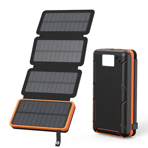 Solar Charger, Hiluckey Outdoor USB C Portable Power Bank with 4 Solar Panels, 3A Fast Charge External Battery Pack with 3 USB Outputs Compatible with Smartphones, Tablets, etc.,back to school,back to school haul