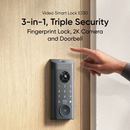 eufy Security E330 3-in-1 Home Security System - Rechargeable Wireless Smart Doorbell, Deadbolt Control Smart Door Lock, Fingerprint Keyless Entry, 2K HD Camera, WiFi, App Remote Access, No Monthly Fee | Spingtok