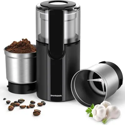 SHARDOR Coffee Grinder Electric, Spice Grinder Electric, Herb Grinder, Grinder for Coffee Bean Spices and Seeds with 2 Removable Stainless Steel Bowls, Black