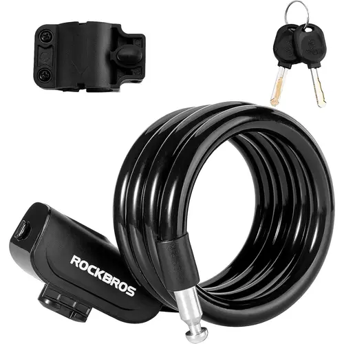 ROCKBROS Cycling Bike Cable Lock, Fixed Length 3.4 ft/4 ft Options, 0.5 in Diameter, Strong Lock Plug, Mounting Bracket, 2 Secure Keys for Fences