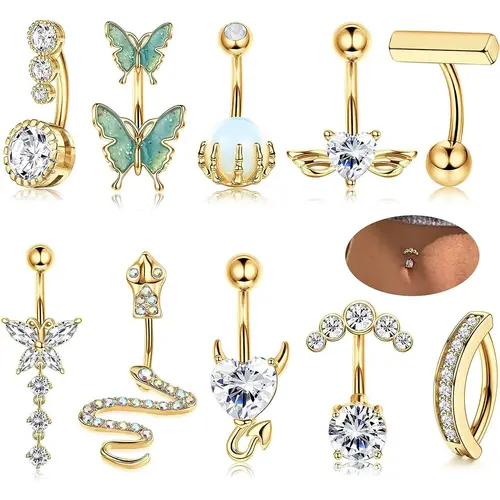 Women's Spring Rhinestone Butterfly & Snake Shape Belly Ring As Gift, Body Piercing Body Jewelry Set, Navel Piercing Jewelry, Maximalist Jewelry, Classic Belly Button Rings Accessories for Daily Wear Back To School, Body Jewellery