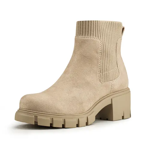 FITORY Women's Chic Casual Chelsea Ankle Boots - Slip-On Elastic Chunky Booties with Thick Heel, Platform, Rubber Insole, Multiple Styles, Comfortable Footwear for Fall, Size 6-11, Party Shoes for Women