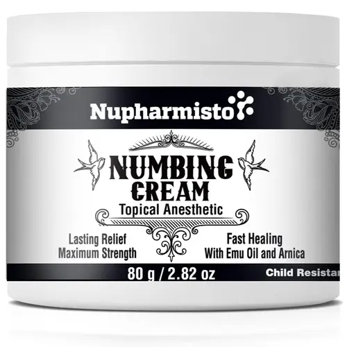 Nupharmisto Tattoo Numbing Cream: Lidocaine & Menthol Formula for Tattoos, Piercings, and Waxing