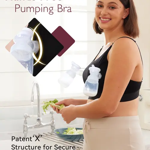 Momcozy Hands-Free Pumping & Nursing Bra, Patent-Protected X-Support, 93% Cotton All-Day Comfort, One-Step Nursing Clasp, Fits Spectra Medela Lansinoh Avent & More HF008/YN08 Maternity  Undies Postpartum Outfits