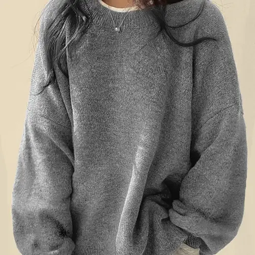 Women's Drop Shoulder Split Hem Sweater, Casual Chic Aesthetic Long Sleeve Round Neck Jumper, Women's Knitwear Top for Fall & Winter, Sweaters for Women