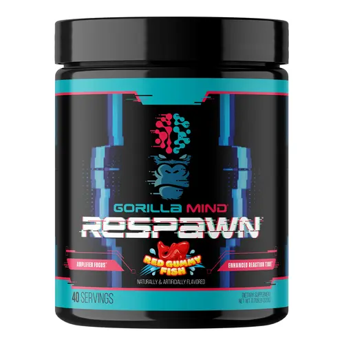 Gorilla Mind Respawn Pre-Workout Powder Beverage - 40 Servings Dietary Fitness Supplement, Caffeine-Infused Sports Performance Supplement for Adults with Cognitive Support, Focus Amplification, Reaction Time Improvement, Pre Workout Supplement