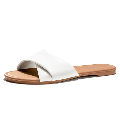FITORY Women's Slide Sandals in Soft Leather, Comfortable Flat Casual Slippers for Summer Footwear, Shoe, Sandals For Women, Slippers For Women,shoes for back to school,back to school shoes
