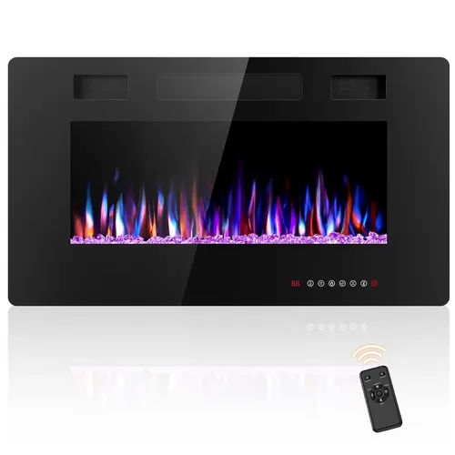 COWSAR Electric Fireplace Inserts, in-Wall Recessed and Wall Mounted 750/1500W Fireplace Heater, Touch Screen, Remote Control with Timer, Adjustable Flame Color and Speed