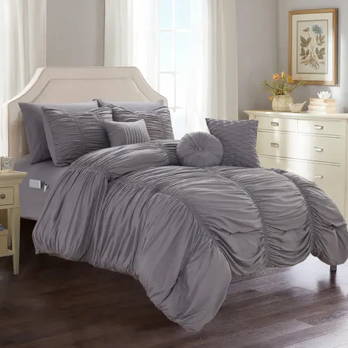 Elegant Comfort 10-Piece Pleated Comforter Set – Elegant Textured Design with 4-Piece Sheet Set with Double Sided Storage Pockets