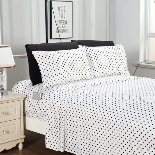Elegant Comfort 6-Piece Polka Dot Printed Sheet Set - Hotel Quality Softness with with Deep Pocket Premium Microfiber Bedding