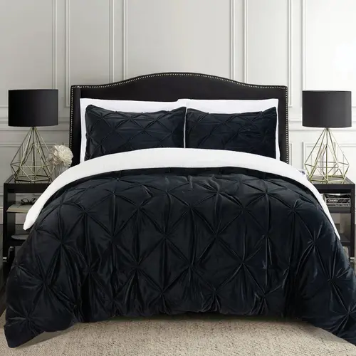 Elegant Comfort 3-Piece Pinch-Pleated Micro-Suede Sherpa Comforter Set – Reversible Cozy Luxury Bedding