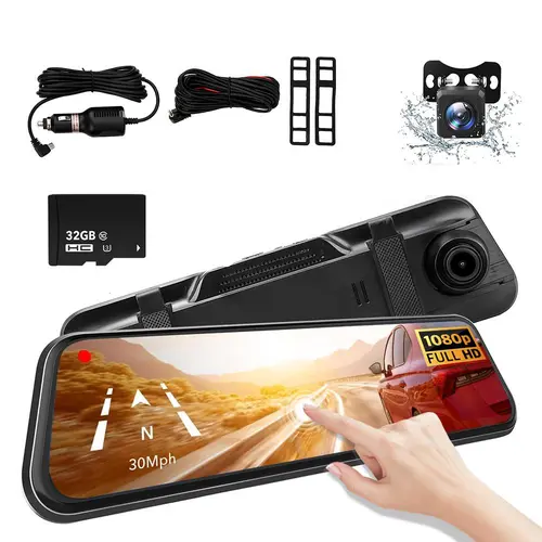 【BackToSchool】 KEPEAK 1080P Dashcam Vehicle with 10-in Rear View Camera & Front Camera, Full Touch Screen, Loop Recording, G-Sensor, Night Vision, 170° Wide Angle, Photo Capability, Micro SD Compatibility, Battery Powered, Valentine’s Day Gift Option, 108