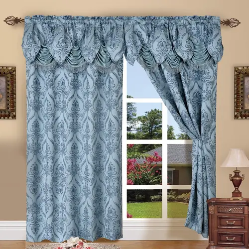 Elegant Comfort 2-Pack Penelope Jacquard Curtain Panels with Attached Valance – Luxury Drape, 54in W x 84in L