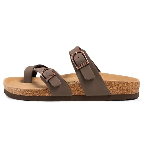 FITORY Balance II Women's Fashion Casual Sandals, Summer Polyester Walking Footwear with Adjustable Ankle Buckling Strap & Toe Loop, Double-Strap Buckle Flat Sandals, Buckling Strap Women's Sandals