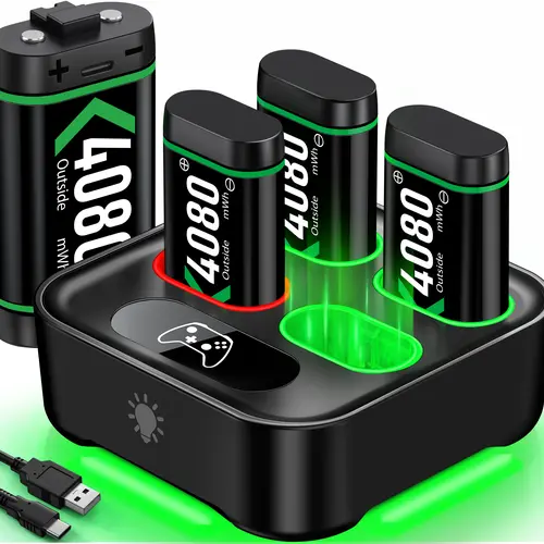 ESYWEN 4 Slot Battery Charger For Xbox Series S/X/Xbox One S/X Controller 4x4080mWh Rechargeable Battery Packs TYPE-C LED Charging Station