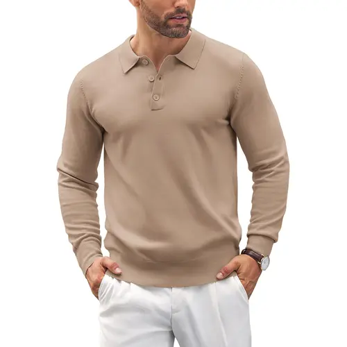 COOFANDY Men's Long Sleeve Knit Polo - Casual Button Down Golf Shirts for Men Formal Quarter